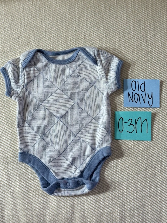 Old Navy Other - NWOT Old Navy Light Blue & White Geometric Infant One-Piece Bodysuit, 0-3 Months